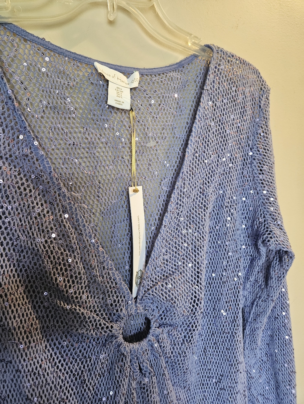 NEW! HOUSE OF HARLOW 1969 Cotton Crochet Sequin Lilac Swimsuit Cover Up Small. - Picture 4 of 8